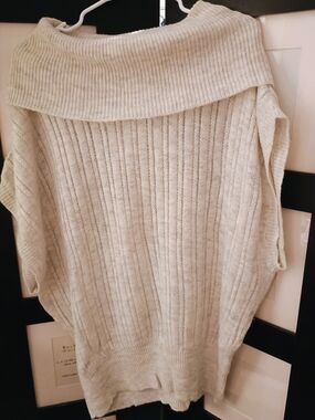 Charlotte Russe Oversized Cream & Tan Ribbed Knit Off The Shoulder Sweater